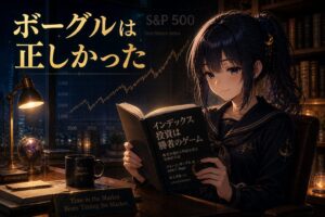 『インデックス投資は勝者のゲーム』を書斎で読む月城ミオ