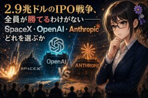 2.9兆ドルのIPO戦争、全員が勝てるわけがない——SpaceX・OpenAI・Anthropicどれを選ぶかに関する図解チャート