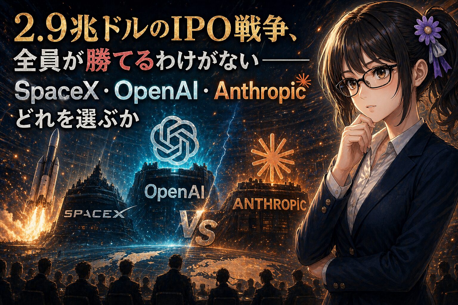 2.9兆ドルのIPO戦争、全員が勝てるわけがない——SpaceX・OpenAI・Anthropicどれを選ぶかに関する図解チャート