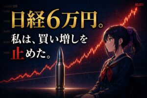 日経6万円タッチ後、買い増しを止めて弾を温存する判断を表現したサムネイル