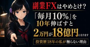副業FXの「毎月10%」を10年伸ばすと2万円が18億円になる計算