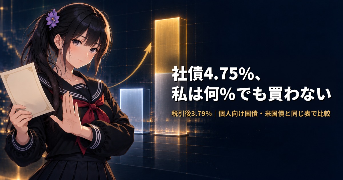 サイドポニーテールに紫の花飾りをつけたセーラー服姿の月城ミオが、白紙の証書を手のひらで静かに押し返している。背景には灰色と橙色に分かれた積み上げ棒が浮かぶ