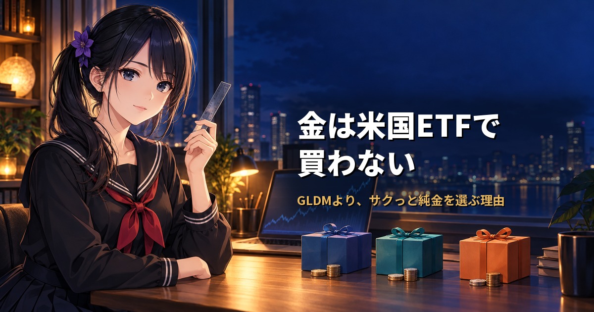 セーラー服姿の月城ミオが定規を手に、机に並んだ3つの箱と硬貨を前にしている